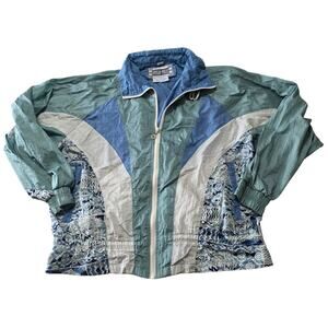 Vintage Otello Pelle 90s Colorblock Nylon Windbreaker Jacket Abstract Print L